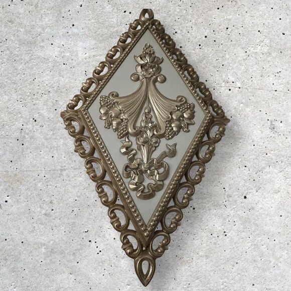 Vintage Homco Hollywood Regency style Gold and tan Diamond Wall Plaques 1971 (3) - Picture 4 of 6